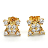 Oro Laminado Stud Earring, Gold Filled Style with White Cubic Zirconia, Polished, Golden Finish