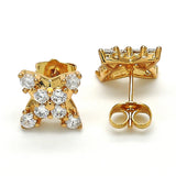 Oro Laminado Stud Earring, Gold Filled Style with White Cubic Zirconia, Polished, Golden Finish
