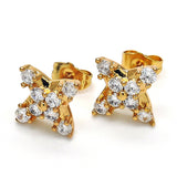 Oro Laminado Stud Earring, Gold Filled Style with White Cubic Zirconia, Polished, Golden Finish