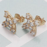 Oro Laminado Stud Earring, Gold Filled Style with White Cubic Zirconia, Polished, Golden Finish