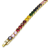 Oro Laminado Tennis Bracelet, Gold Filled Style with Multicolor Cubic Zirconia, Polished, Golden Finish