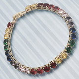 Oro Laminado Tennis Bracelet, Gold Filled Style with Multicolor Cubic Zirconia, Polished, Golden Finish