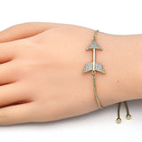 Oro Laminado Adjustable Bolo Bracelet, Gold Filled Style with White Cubic Zirconia, Polished, Golden Finish