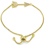 Oro Laminado Adjustable Bolo Bracelet, Gold Filled Style with White Cubic Zirconia, Polished, Golden Finish