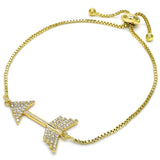 Oro Laminado Adjustable Bolo Bracelet, Gold Filled Style with White Cubic Zirconia, Polished, Golden Finish