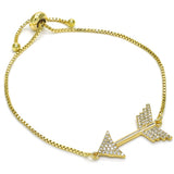 Oro Laminado Adjustable Bolo Bracelet, Gold Filled Style with White Cubic Zirconia, Polished, Golden Finish