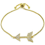 Oro Laminado Adjustable Bolo Bracelet, Gold Filled Style with White Cubic Zirconia, Polished, Golden Finish
