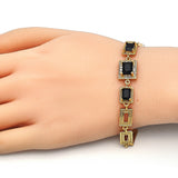 Oro Laminado Fancy Bracelet, Gold Filled Style with Black and White Cubic Zirconia, Polished, Golden Finish