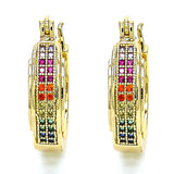 Oro Laminado Small Hoop, Gold Filled Style with Multicolor Micro Pave, Polished, Golden Finish