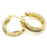 Oro Laminado Small Hoop, Gold Filled Style with Multicolor Micro Pave, Polished, Golden Finish