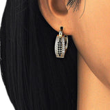 Oro Laminado Small Hoop, Gold Filled Style with Black and White Cubic Zirconia, Polished, Golden Finish