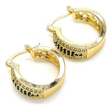 Oro Laminado Small Hoop, Gold Filled Style with Black and White Cubic Zirconia, Polished, Golden Finish