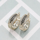 Oro Laminado Small Hoop, Gold Filled Style with Black and White Cubic Zirconia, Polished, Golden Finish
