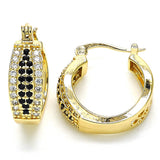 Oro Laminado Small Hoop, Gold Filled Style with Black and White Cubic Zirconia, Polished, Golden Finish