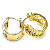 Oro Laminado Small Hoop, Gold Filled Style with Garnet and White Micro Pave, Polished, Golden Finish