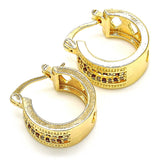 Oro Laminado Small Hoop, Gold Filled Style with Garnet and White Micro Pave, Polished, Golden Finish