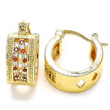 Oro Laminado Small Hoop, Gold Filled Style with Garnet and White Micro Pave, Polished, Golden Finish