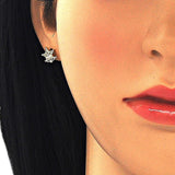 Oro Laminado Stud Earring, Gold Filled Style Star and Crown Design, with White Micro Pave, Polished, Golden Finish