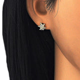 Oro Laminado Stud Earring, Gold Filled Style Star and Crown Design, with White Micro Pave, Polished, Golden Finish