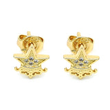 Oro Laminado Stud Earring, Gold Filled Style Star and Crown Design, with White Micro Pave, Polished, Golden Finish