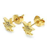 Oro Laminado Stud Earring, Gold Filled Style Star and Crown Design, with White Micro Pave, Polished, Golden Finish
