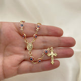 Oro Laminado Medium Rosary, Gold Filled Style Guadalupe and Crucifix Design, Red Resin Finish, Golden Finish