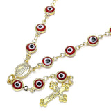 Oro Laminado Medium Rosary, Gold Filled Style Guadalupe and Crucifix Design, Red Resin Finish, Golden Finish