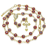 Oro Laminado Medium Rosary, Gold Filled Style Guadalupe and Crucifix Design, Red Resin Finish, Golden Finish
