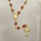 Oro Laminado Medium Rosary, Gold Filled Style Guadalupe and Crucifix Design, Red Resin Finish, Golden Finish