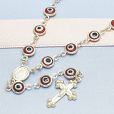 Oro Laminado Medium Rosary, Gold Filled Style Guadalupe and Crucifix Design, Red Resin Finish, Golden Finish