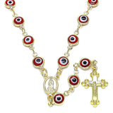 Oro Laminado Medium Rosary, Gold Filled Style Guadalupe and Crucifix Design, Red Resin Finish, Golden Finish