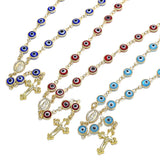 Oro Laminado Medium Rosary, Gold Filled Style Guadalupe and Crucifix Design, Red Resin Finish, Golden Finish