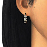 Oro Laminado Small Hoop, Gold Filled Style with Black and White Cubic Zirconia, Polished, Golden Finish
