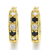Oro Laminado Small Hoop, Gold Filled Style with Black and White Cubic Zirconia, Polished, Golden Finish