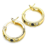 Oro Laminado Small Hoop, Gold Filled Style with Black and White Cubic Zirconia, Polished, Golden Finish