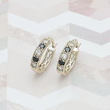 Oro Laminado Small Hoop, Gold Filled Style with Black and White Cubic Zirconia, Polished, Golden Finish