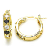 Oro Laminado Small Hoop, Gold Filled Style with Black and White Cubic Zirconia, Polished, Golden Finish