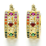 Oro Laminado Small Hoop, Gold Filled Style with Multicolor Cubic Zirconia, Polished, Golden Finish