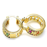 Oro Laminado Small Hoop, Gold Filled Style with Multicolor Cubic Zirconia, Polished, Golden Finish