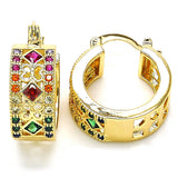 Oro Laminado Small Hoop, Gold Filled Style with Multicolor Cubic Zirconia, Polished, Golden Finish