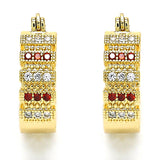 Oro Laminado Small Hoop, Gold Filled Style with Garnet and White Micro Pave, Polished, Golden Finish