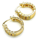Oro Laminado Small Hoop, Gold Filled Style with Garnet and White Micro Pave, Polished, Golden Finish