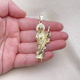 Oro Laminado Religious Pendant, Gold Filled Style San Judas Design, Diamond Cutting Finish, Golden Finish