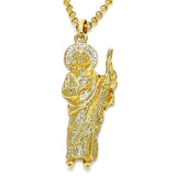 Oro Laminado Religious Pendant, Gold Filled Style San Judas Design, Diamond Cutting Finish, Golden Finish