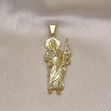 Oro Laminado Religious Pendant, Gold Filled Style San Judas Design, Diamond Cutting Finish, Golden Finish
