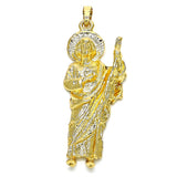 Oro Laminado Religious Pendant, Gold Filled Style San Judas Design, Diamond Cutting Finish, Golden Finish