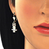Oro Laminado Dangle Earring, Gold Filled Style Owl Design, Polished, Tricolor