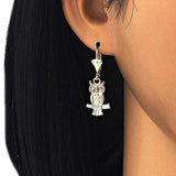 Oro Laminado Dangle Earring, Gold Filled Style Owl Design, Polished, Tricolor