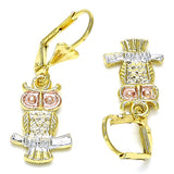 Oro Laminado Dangle Earring, Gold Filled Style Owl Design, Polished, Tricolor