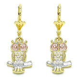 Oro Laminado Dangle Earring, Gold Filled Style Owl Design, Polished, Tricolor